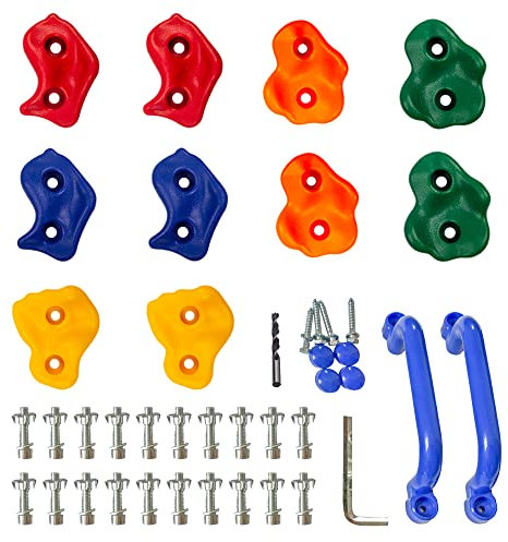 KINSPORY Klettersteine Kinder, Klettergriffe Kinder 10 Stück Schweinenasen Kletterset, Climbing Hold, Kommt mit blauem Griff und Befestigungsmaterial