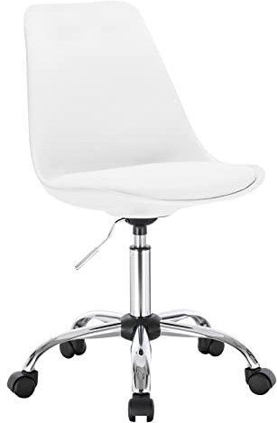 WOLTU 1x Arbeitshocker Schreibtischstuhl Rollhocker Bürohocker Drehhocker, stufenlos höhenverstellbar, Kunstleder, Weiß, BS39ws