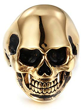 Beydodo Ringe VintageTitan Herren Totenkopf Schädel Partnerring Punk Ringe Gold Größe 60 (19.1)