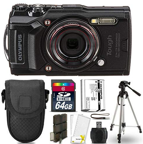 Olympus Tough TG-6 Digital Camera (Black) with Tripod | Case - 64GB Kit Bundle