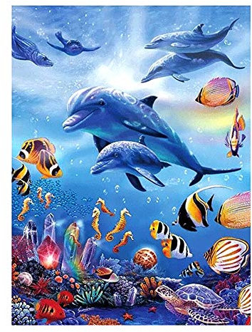 SwirlColor DIY 5d Diamant Painting Delfin, Sea Diamond Painting Diamantstickerei 30x40 cm, mit Punktierwerkzeugen
