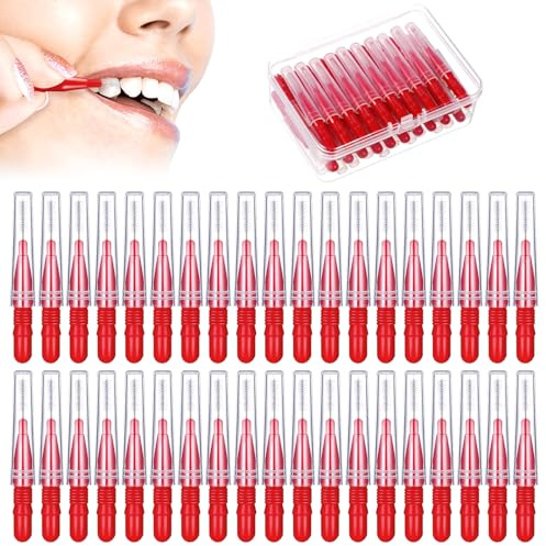 Interdental Brushes, 50PCS Tooth Picks Floss Sticks 3mm Flossing Brushes for Teeth, Interdental Brushes for Cleaning Gaps Between Teeth(Red)