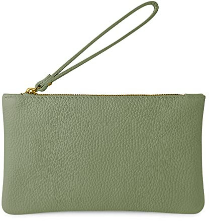Parubi, Pochette Donna a Mano, In Vera Pelle Morbida, Made in Italy, Modello Aura, Borsetta Piccola Clutch con Laccetto da Polso Per Donna Ragazza Elegante, Verde Salvia