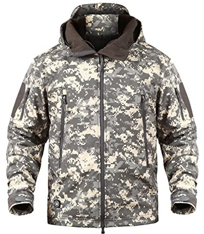 KQTFT Herren Militär Softshell Taktische Jacke Leichte Jagd Ops Hoodie Outdoor Fleece Mantel, ACU Camouflage, XX-Large