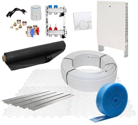 Fußbodenheizung Warmwasser Set 80m² Trockenestrich 25 mm Dämmplatte PE-RT Regelung A