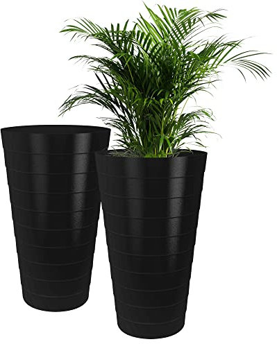 ActivoTex Pot de Fleurs Haut pour intérieur Grande Taille .(2 pièces) Pot de Fleurs Haut pour intérieur, extérieur, Balcon et terrasse. 30 cm Bac a Fleurs Hauts décoratifs en Plastique. (Pack 2 Noir)