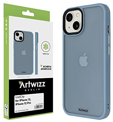 Artwizz IcedClip Schutzhülle kompatibel mit iPhone 12/12 Pro - Mattes Vereistes Design, Rückseite mit Soft-Touch-Beschichtung, Nordic-Blue