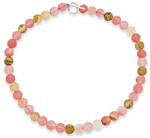 Bling Jewelry Collana girocollo in stile occidentale con perline rotonde opache da 10MM in diaspro taupe misto multicolore e quarzo rosa, chiusura placcata in argento da 17 pollici per donne.