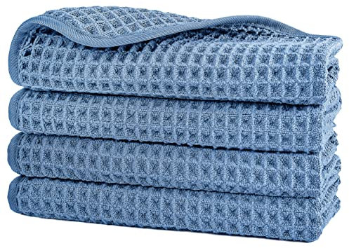 Polyte - Toalla para la Cara de Microfibra superabsorbente antipelusa - Punto gofrado - Azul - 33 x 33 cm - Pack de 4