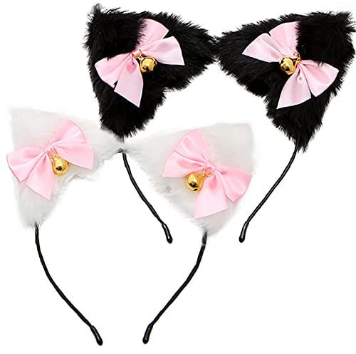 Eterspr 2 Stück Katzenohren Stirnband Plüsch, Cosplay Katzenohren Haarschmuck, Cosplay Plüsch Haarreifen, für Kinder Und Erwachsene