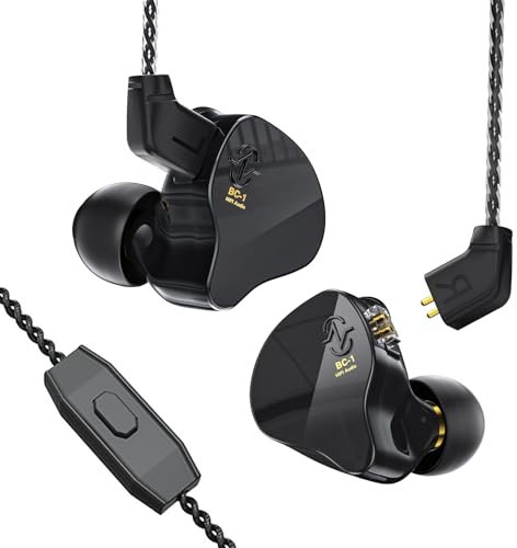 Yinyoo CCZ Melody In-Ear-Ear-Monitors Hybrid 1BA 1DD HiFi Auriculares con Cable, Deep Bass Lightweight In Ear Auriculares IEM para músico/Baterista/Bajista (Negro, con micrófono)