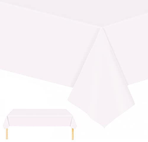 POPOYU Weiße Einweg Tischdecken 137x274cm Kunststoff Rechteck Tischdecken,wasserdichte Kunststoff-Tischdecken für Tische im Indoor und Outdoor Partys,Geburtstage, Hochzeiten,Haushalt Partyzubehör