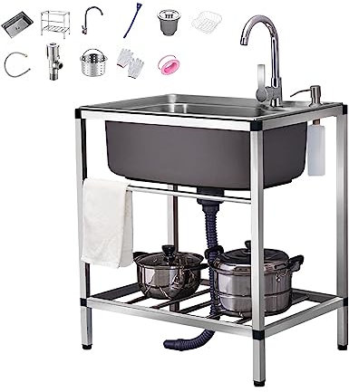 Outdoor Edelstahlspüle Spülbecken Outdoor Spüle Edelstahl Spülenschrank Mit Waschbecken Und Armatur, Sink Standwaschbecken Küche Spültisch,