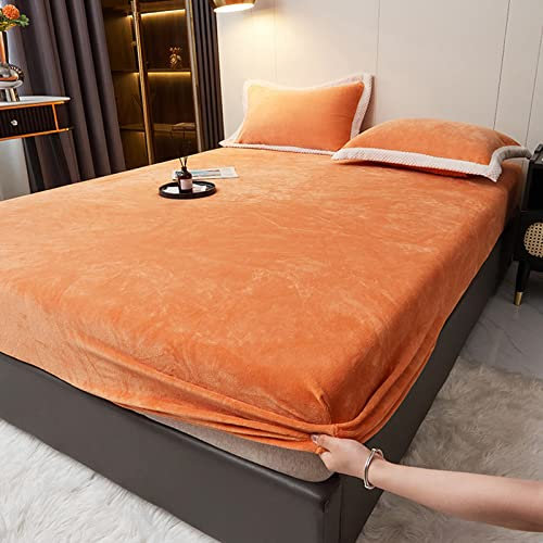 JIALIANG Flanell bettlaken Flauschige spannbettlaken 150x200cm+30cm Flauschig Plüsch Flanell Bettlaken ca.für Boxspringbett Topper Matratze bis 30 cm orange