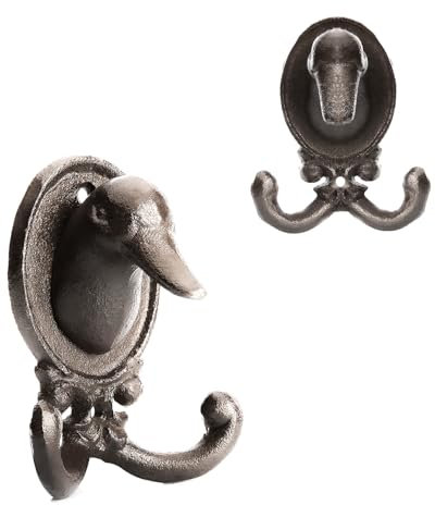 BigDean Garderobenhaken Ente aus robusten Gusseisen anthrazit (BxH) 8,5x10cm - Haken als Deko und Garderobe geeignet- Tierkopf Kleiderhaken massiv – Wandhaken vintage für Innen & Außen