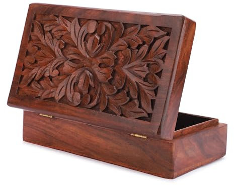 Ajuny Schmuckschatulle aus Handgeschnitztem Holz Vielseitig Verwendbar Dekorativ im Vintage Stil Andenken Schmucketui Schatztruhe Organizer für Halsketten und Ohrringe Tolles Geschenk