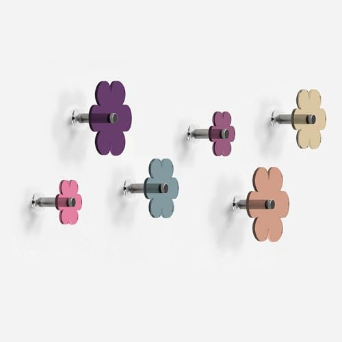 Giallobus - Porte Manteau Mural - Flower Color 03 - Kit 6 pz - Verre Acrylique - Kit 6 pcs. - Palette Colours 03 - Patères et Accessoires muraux décoratifs