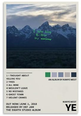 Kanye Poster West Ye Musikalbum Poster Country Pop Sänger Musik Poster für Zimmer Ästhetische Retro Leinwand Wandkunstdrucke Raumdekor 40 x 60 cm ungerahmt