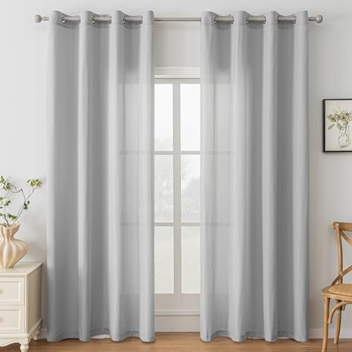 Ystyle Tende per Interni 2 Pezzi 140x245 CM, Tende Camera da Letto Soggiorno, Tende Moderne per Salotto Casa Finestra, Tenda Trasparenti Voile Semi Eleganti con Anelli, Grigio