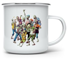 MAXIKIWI - Taza de café o té esmaltada duradera para uso en interiores y exteriores - Fiesta de zombies de Halloween - 350 ml