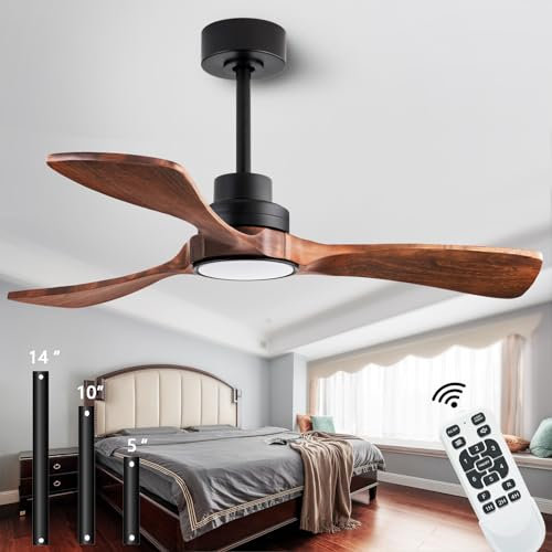Dearnow - Ventilador de techo de 42 pulgadas con luces con control remoto, ventilador de techo de madera para interiores y exteriores con 3 cuchillas de madera para patio, sala de estar, oficina,