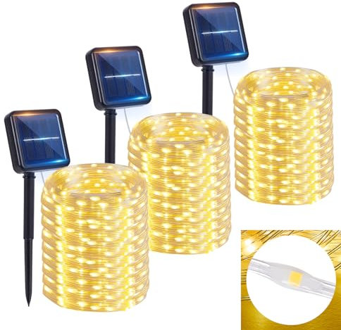 litren 3 Stücke Solar Lichterkette Aussen 3x150 LEDs 15+2M 8 Modi Solarlichterkette Außen Wetterfest IP65 Warmweiß Lichterkette Außen Solar Beleuchtung für Balkon Garten Party Hochzeit Außen Deko