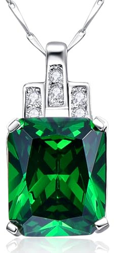 Yaresul Halskette Damen Silber 925 6,95 Karat Kreierter Smaragd Kette Grün Kette Geburtsstein Kette Anhänger mit 18 Zoll Solitär Kette Silber 925 Geburtstag Geschenk für Frauen