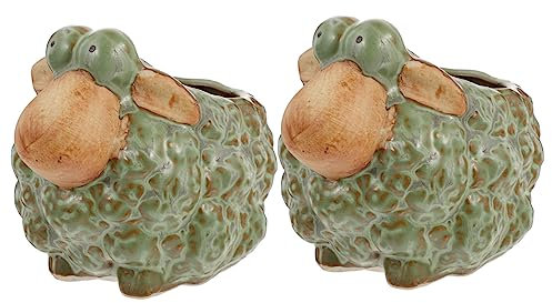 POPETPOP Animal Shape Ceramic Planters Set of 2 Vintage Glazed Succulent Flowerpots Stable Base