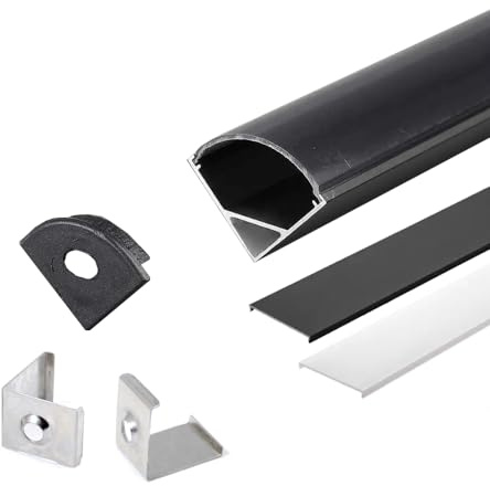 ENERGMiX 2m LED Aluprofil Alu Schiene Eckprofil Kanal System für LED-Streifen mit Schwarzer Abdeckung Profil J-S