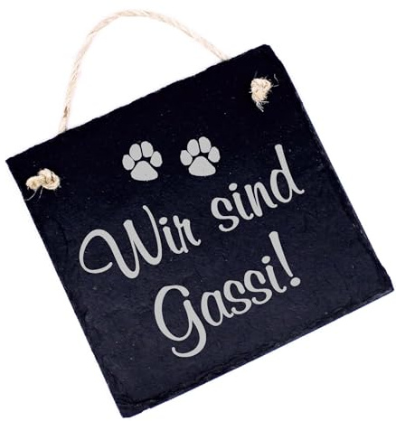 Dekolando Wir sind Gassi - Schild Schiefer graviert Türschild Gassi gehen mit dem Hund Deko Eingangstür Hinweis für Gäste (Wir sind Gassi 11 x 11 cm)