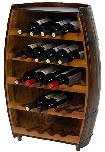 Portabottiglie in Legno A Forma di Botte Rustica per 23 Bottiglie, Portabottiglie Autoportante in Legno per Botte di Vino, Organizer per Vino, per Wine Bar E Decorazioni,Brown-48x29x80cm
