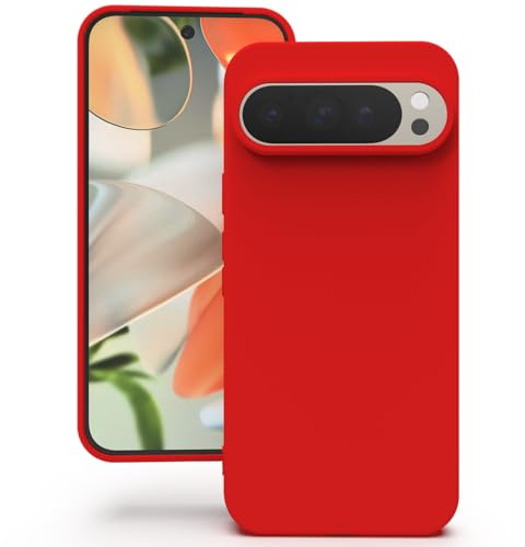 YATWIN Hülle für Google Pixel 9/9 Pro, Silikon Handyhülle mit Futter, 1mm Kamera und Displayschutz, Dünn & Leicht, Anti Kratzer Case, Rot