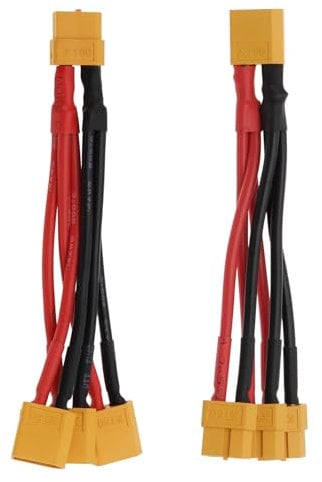 eMagTech 2PCS XT60 Parallel Battery Connector Cable 14AWG Y Splitter 3-Way Wire 1 Male to 3 Female XT60 Cable + 1 Female to 3 Male XT60 Cable for RC Battery Motor