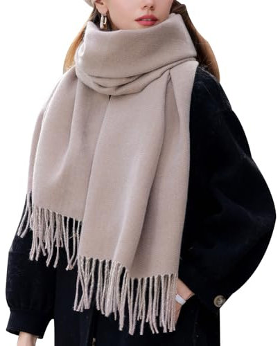 Enwokran Damen Winter Oversized Kaschmir Wendbar Lange Schal - Weich Wraps Groß Karo Fransen Warm für Herbst Winter Hochzeiten Abendkleider (Helles Khaki)