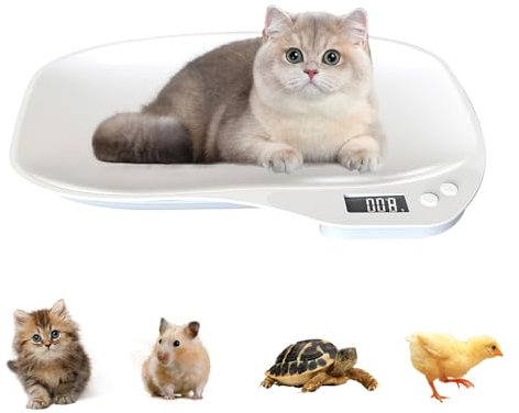 Tierwaage für Kleine Tiere, Höchstgewicht 15Kg (±1gram) LCD Digitale Katzenwaage Kleintierwaage mit 4 Wiegemodi (oz/ml/lb'oz/g) für Kleinen Katzen, Hunden, kleines Haustier, Küche, Futter(36 x 25,5cm)