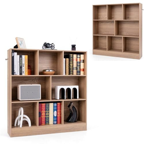 KOMFOTTEU Offenes Bücherregal mit 8 Fächern, 3 Ebenen Würfelregal Bücherschrank freistehend, Standregal Büroregal Holz, Aktenregal 100 x 24 x 104 cm (Natur)