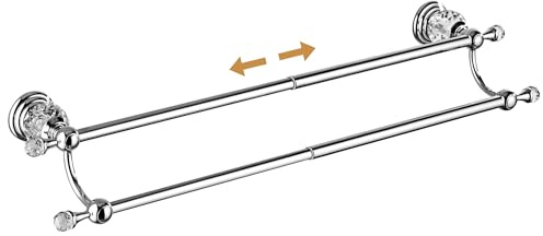 Chrome Double Towel Rack,Adjustable Towel Holder Silver Crystal Bathroom Towel Bar