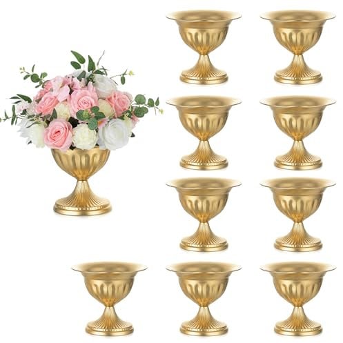 Sziqiqi Gold Metal Urn Vase: 22 cm Flower Vase Pot for Wedding Table Centrepieces Set of 10 Vintage Vase for Floral Arrangement Unique Urn Planter for Party Reception Dinner Table