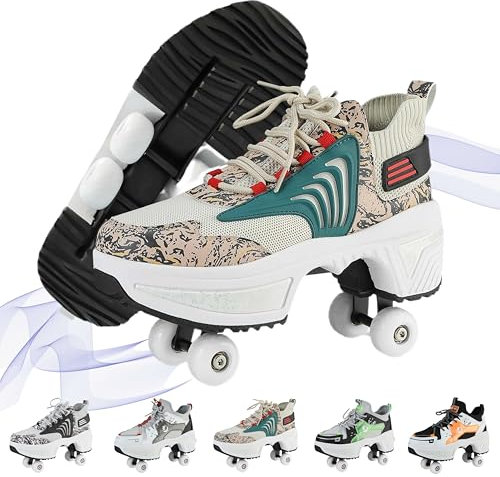 NKWVHI Schuhe mit Rollen für Jungen Mädchen,2 in1 Verstellbare Rollschuhe Schuhe,Quad- Rollschuhe Schuhe,Rollschuhe Damen Geburtstagsgeschenk