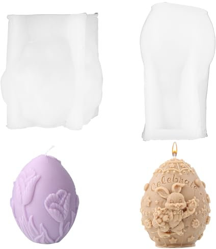 BDHYYM 2 Stück Ostereier Silikonform Kerzen,Ostern Blume Eier Kerzenformen,Silikonform Ostern Eier,für Seife,Kerzen,Ostergeschenke