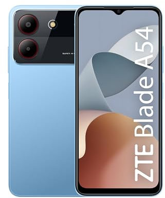 ZTE Blade A54 Blu - Smartphone da 128 GB e 4 GB di Ram, Display 6.6 HD+, Fotocamera 13MP, Batteria 5000mAh, Processore Octa-Core, Android 13, Memory Fusion, Riconoscimento Impronte, Design Elegante