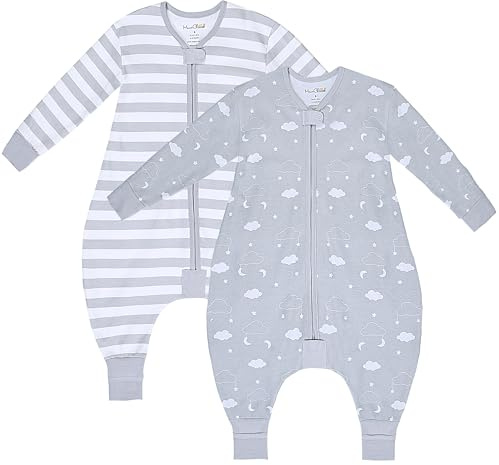 Organic Cotton Toddler Sleeping Bag with Legs 0.5 TOG Long Sleeve 2-Pack | Breathable, Soft Lightweight GOTS & OEKO-TEX Certified 100% Organic Cotton with 2-Way Zipper for 6-18 Months by Mama Cheetah