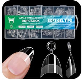 TTPSRY 600 Stück Transparente Nagelspitzen Ultra-Kurz Kein Feilen Notwendig Super Dünn Unsichtbar Perfekt für DIY Maniküre Salon Frauen Mädchen