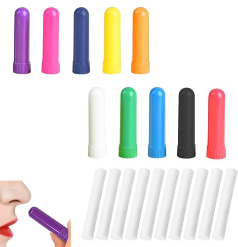 10 Stück Ätherisches Öl Röhren Nachfüllbarer Inhalator Stick mit Docht Nasen Inhalatoren Röhrchen für Aromatische Therapie 10 Farben