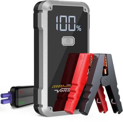Démarreur de Batterie de Voiture 4000A - Démarreur Portable pour Moteurs Essence 7.0L ou Diesel 5.5L - Pinces de Batterie Incluses - Charge Rapide USB & Lampe LED d'urgence