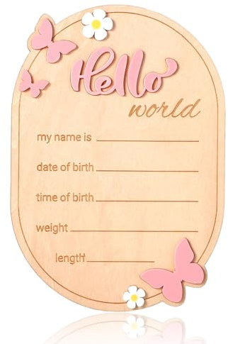 Gosknor Hello World Newborn Sign, Wooden Baby Welcome Sign Baby Name Birth Announcement Plaques Nursery Decor for Boys Girls Photo Props Hospital Nursery