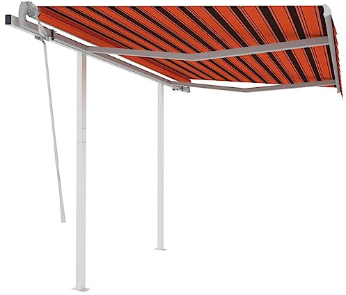 Markise Manuell Einziehbar mit Pfosten, Kassettenmarkise Balkonmarkise Sonnenmarkise Sonnenschutz Markise Geeignet für Restaurants Cafés Balkone Geschäfte 3x2,5 m Orange & Braun