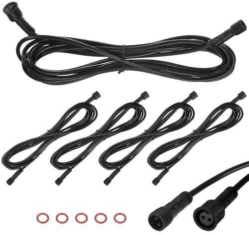 M METERXITY 5-Pack Waterproof Extension Cable, 2 Pin 9.84 Ft/3m Extension Cord Wire with 22AWG IP67 Male and Female Connectors for Outdoor Spotlights/LED Deck Lights [Black]