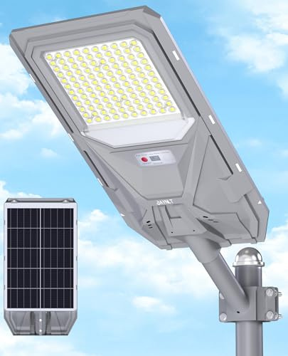 JAYNLT X-8500W Lampadaire Solaire Exterieur, 6500K Projecteur Solaire avec Télécommande, IP68 Étanche Lampe Solaire Exterieur Puissant avec Detecteur de Mouvement pour Garten, Garage, Parking