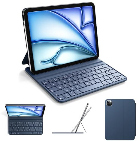 Étui Clavier pour iPad Air 11 Pouces M3 2025/M2 2024, Air 4e et 5e génération & iPad Pro 11 Pouces 1re, 2e, 3e, 4e génération (2018-2022),Smart Folio,Ultra-Mince,Connexion magnétique,AZERTY,Bleu